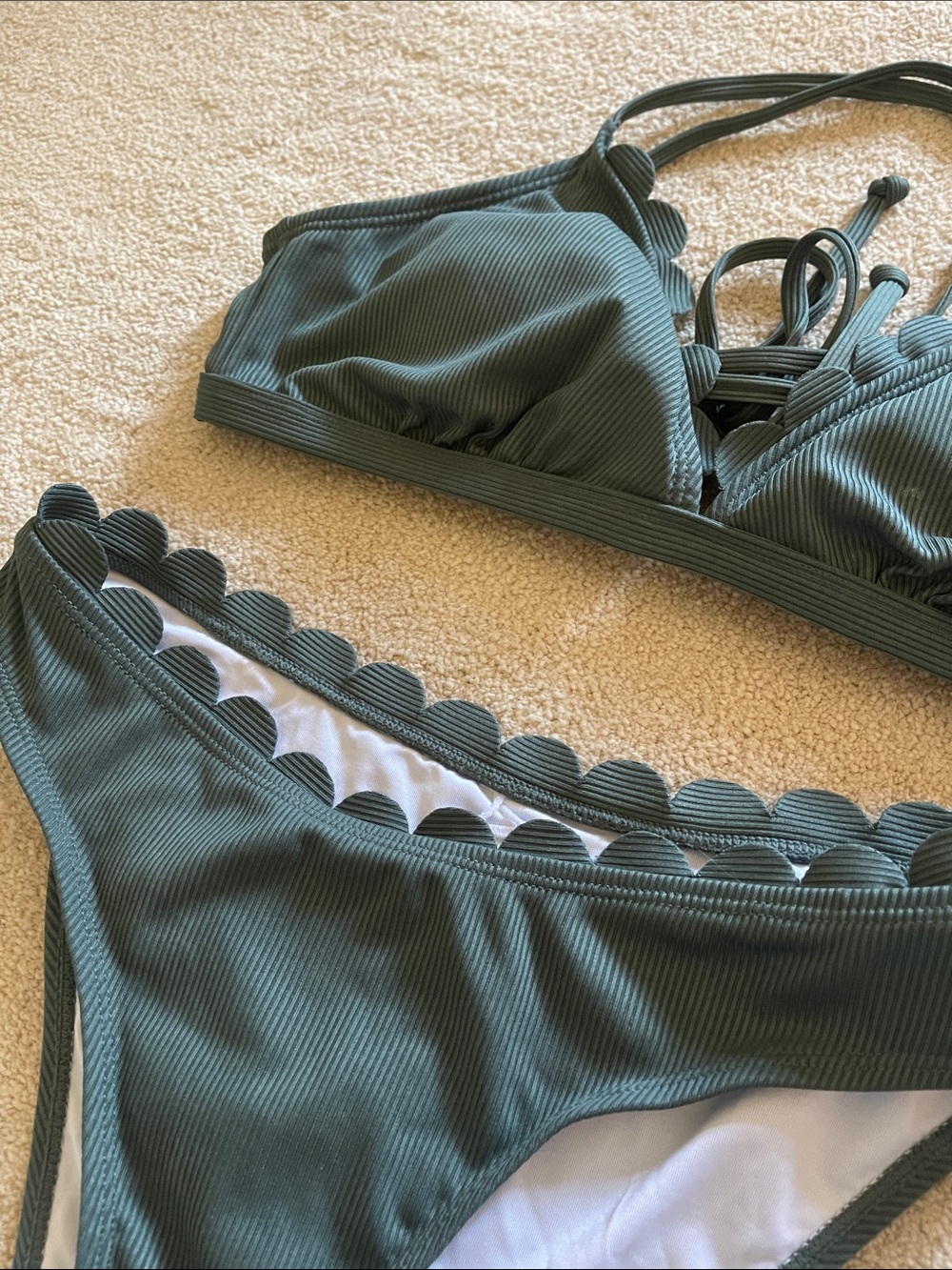 Nordstrom Olive Green Ribbed Scalloped Bikini Set - Picture 3 of 4